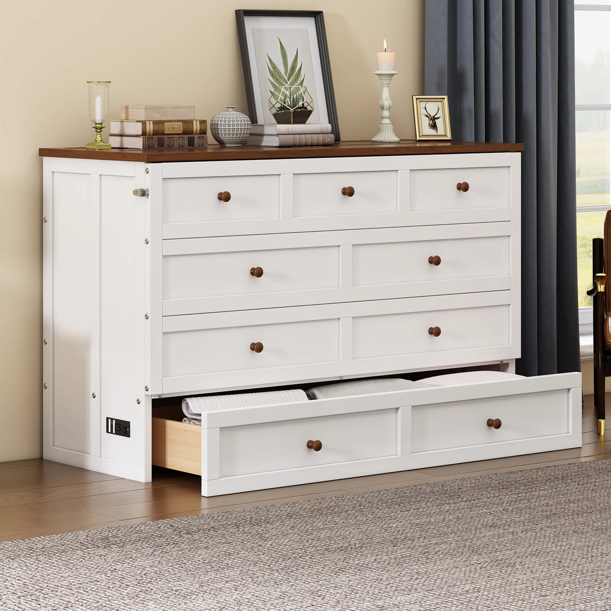Queen Size Murphy Bed with Storage Drawer and Charging Station M33421