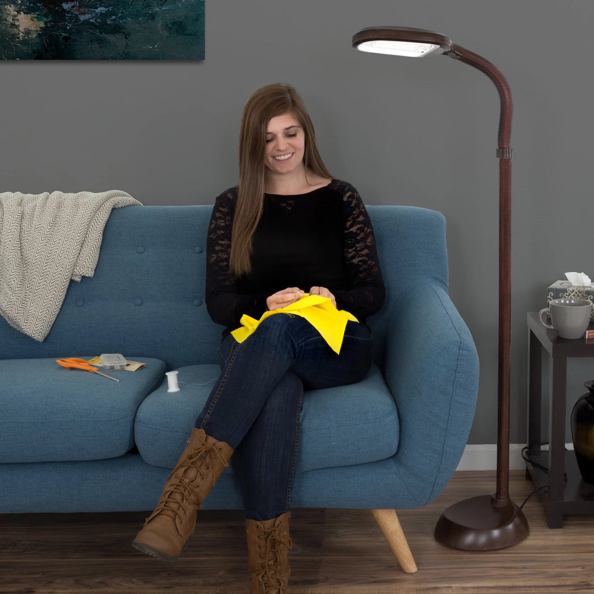 Brown Woodgrain Floor Lamp with Bendable Neck G164