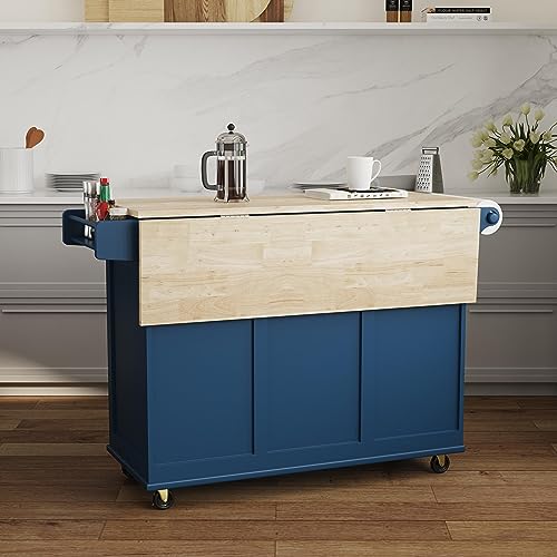 Off-White Mobile Kitchen Island Cart with Drop Leaf Breakfast Bar A722149