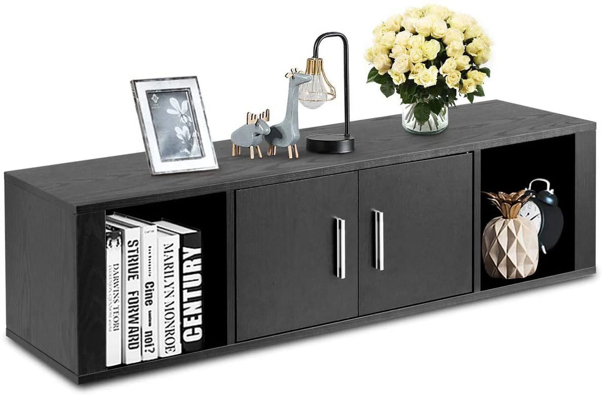 Black Wall Mounted Storage Cabinet with 2 Doors and 2 Open Shelves W491952