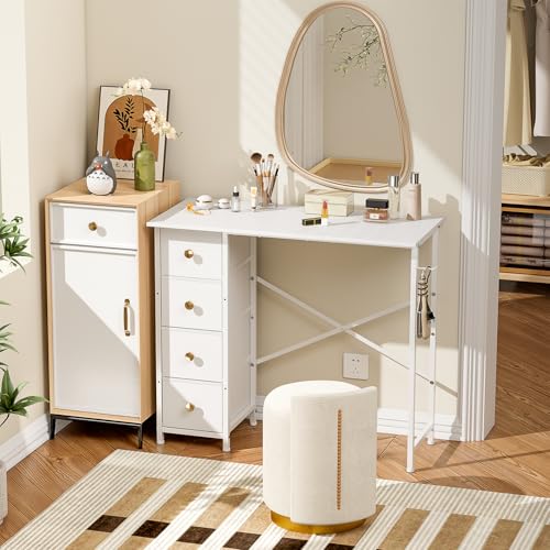 White Vanity Desk with 4 Fabric Drawers S996