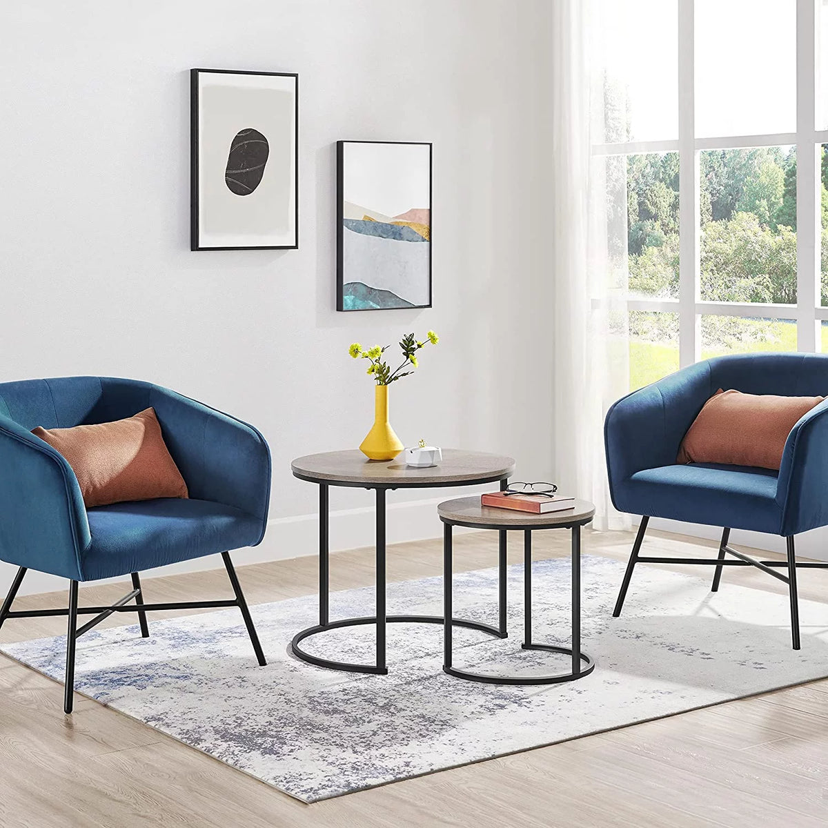 Set of 2 Round Wooden Metal Nesting Coffee Table Z650254