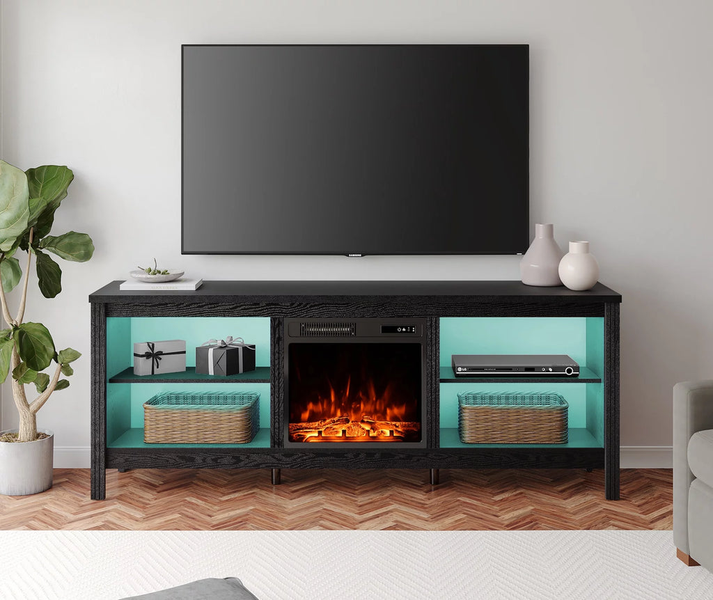 Black Fireplace TV Stand with LED Lights M6455