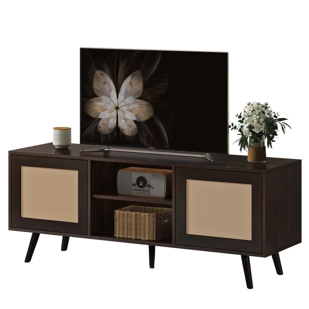 60-inch Rattan TV Stand with Adjustable Shelves and 2 Cabinets Z8082