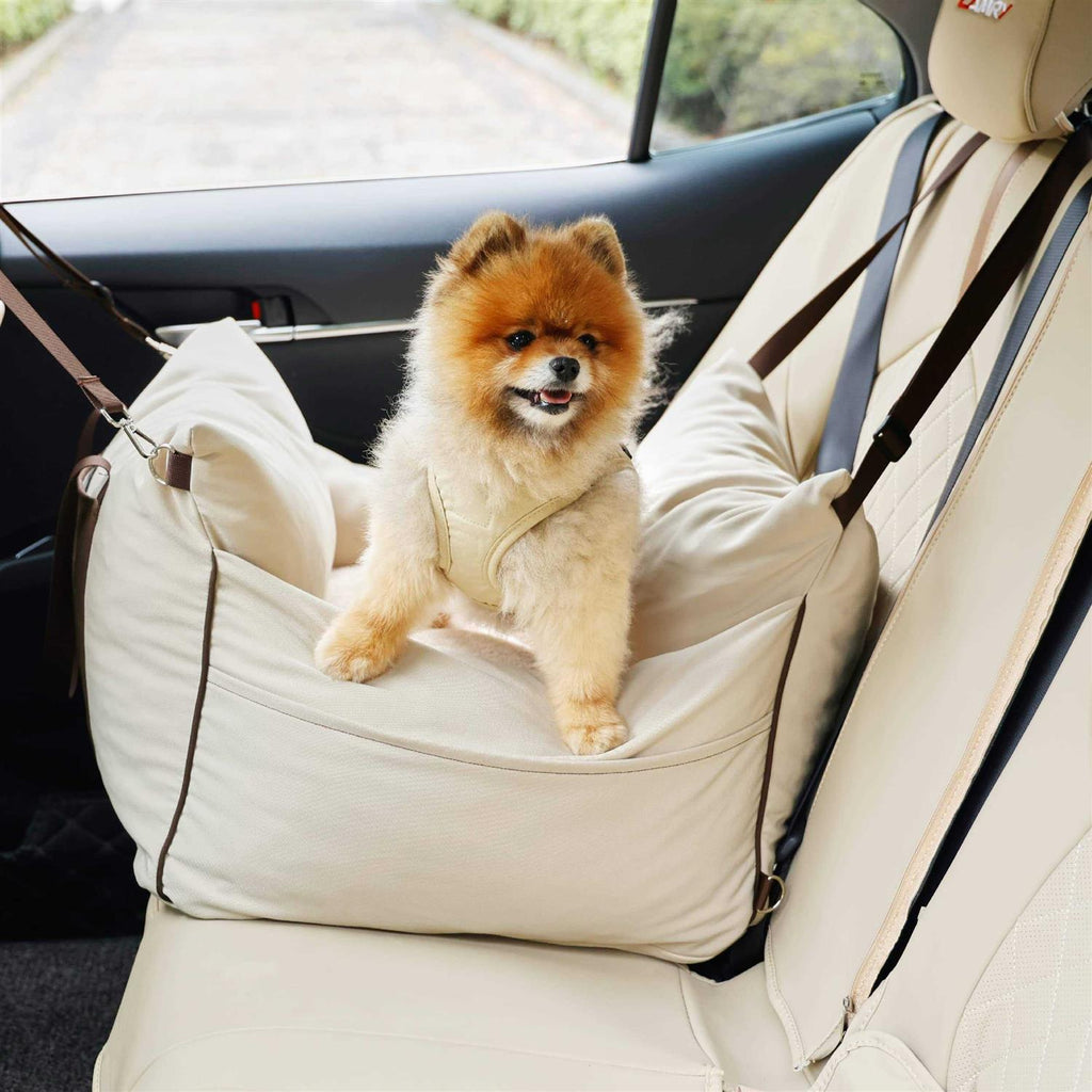 Small Dog Car Seat with Storage Pockets and Safety Leash P372719