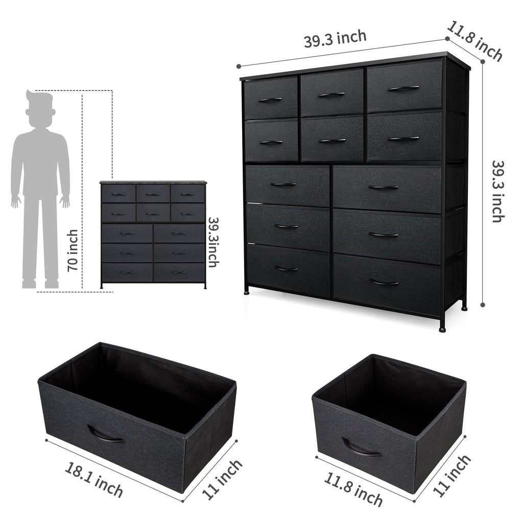 12 Drawer Black Grey Wood Fabric Dresser A49398