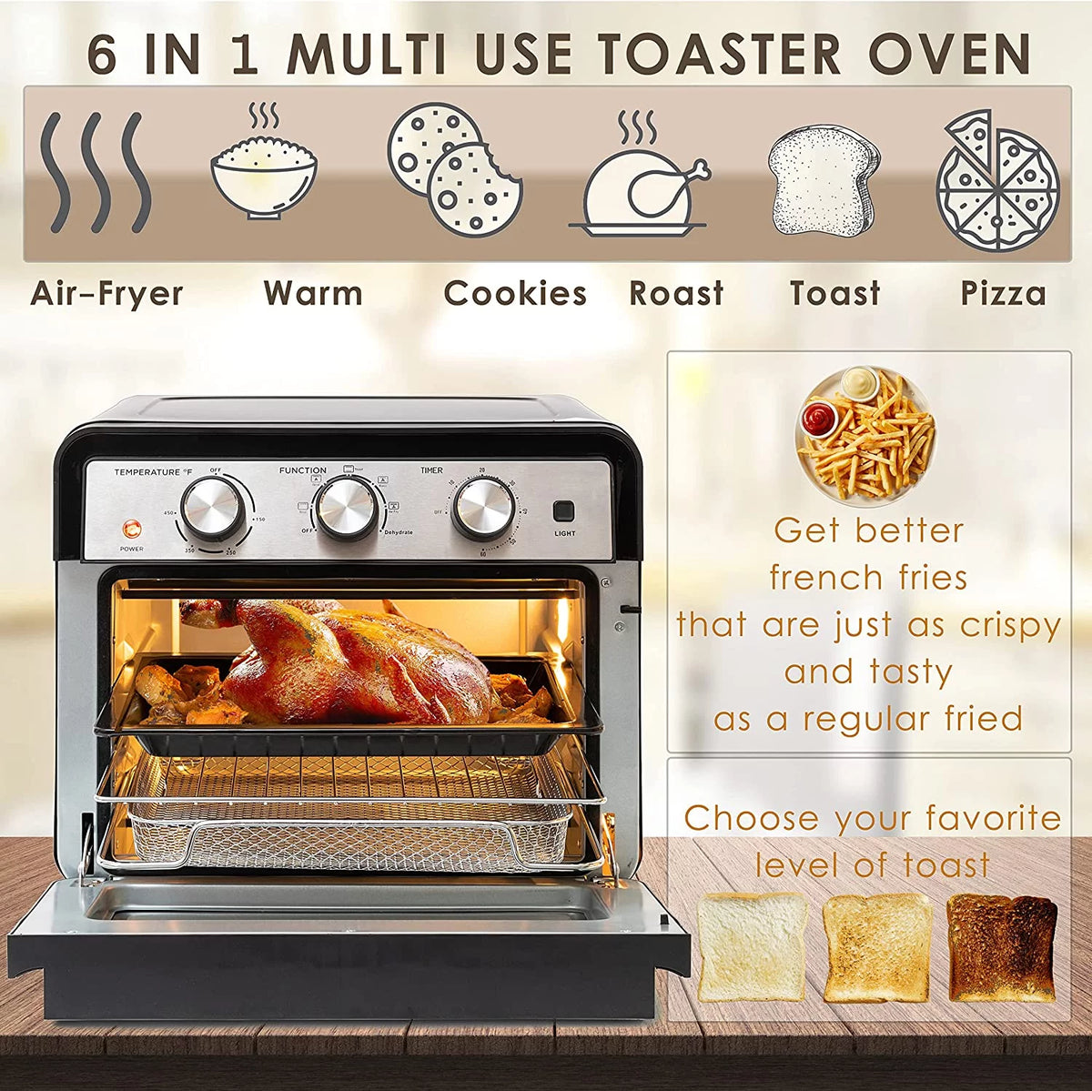 6-in-1 Air Fryer Toaster Oven 23 Quart Black Convection Oven C566329