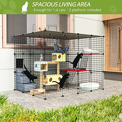 Outdoor Cat Cages Enclosure with Enter Door, 55.1Lx41.3Wx41.3H Cat House Playpen H209270