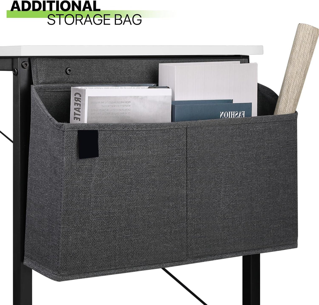 White Computer Desk with Storage Bag O2411