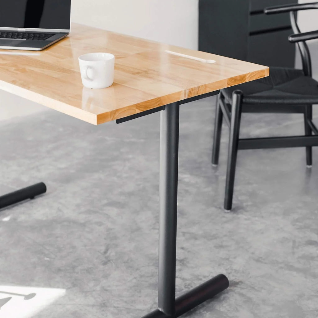 Computer Desk with Black Metal Legs and Light Wood Top J566