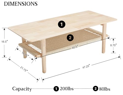 Farmhouse 2-Tier Coffee Table with Rattan Storage Shelf E637946