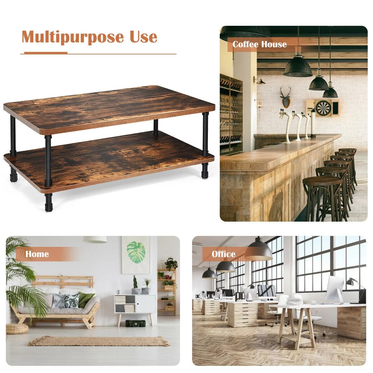 Industrial Coffee Table with Storage Shelf S409038