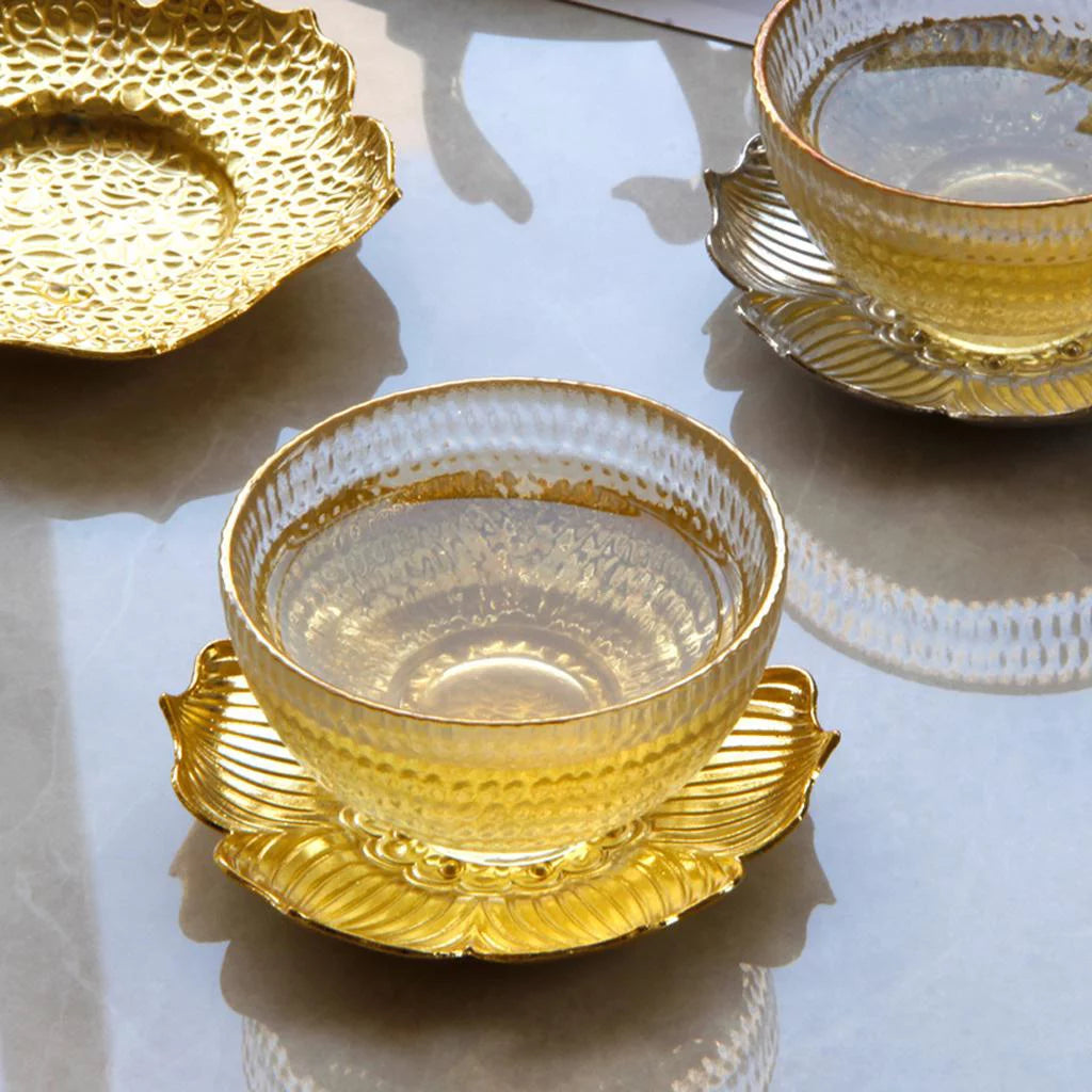 Glass Tea Cup Alloy Saucer Set X57921