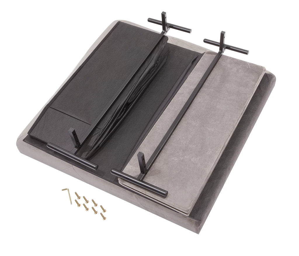 Grey Velvet Storage Ottoman with Metal Legs W8732