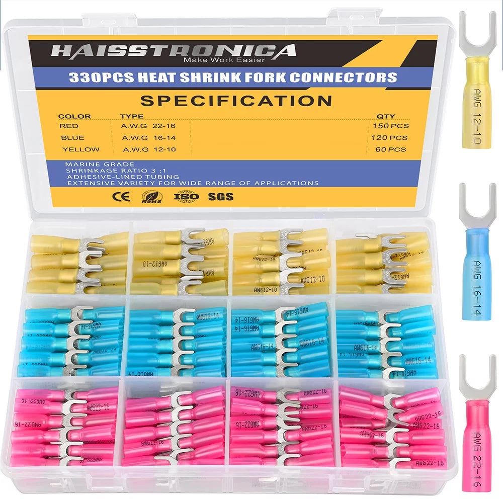 330PCS #10 Marine Grade Heat Shrink Fork Connectors H15571