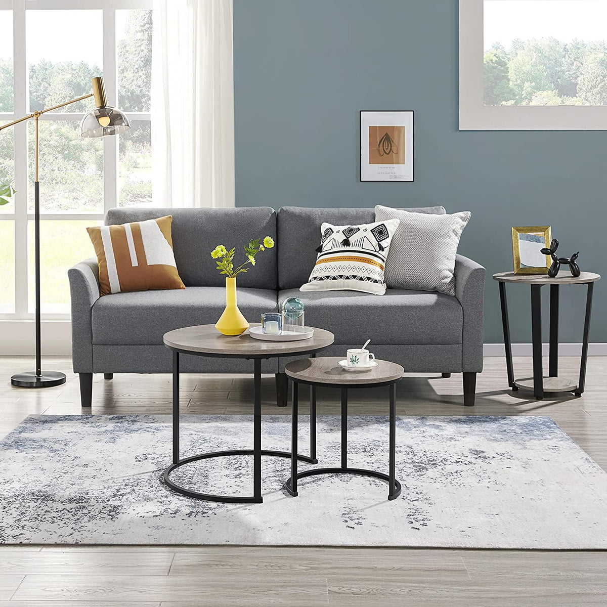 Set of 2 Round Wooden Metal Nesting Coffee Table Z650254