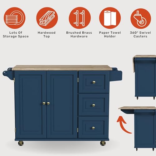 Off-White Mobile Kitchen Island Cart with Drop Leaf Breakfast Bar A722149