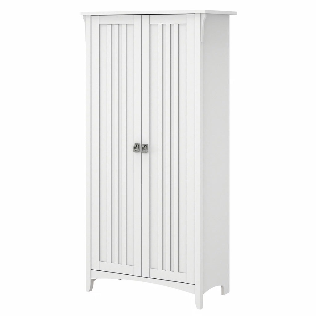 White Engineered Wood Kitchen Pantry Cabinet with Doors J19783