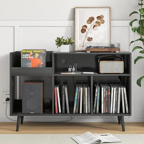 Mid-Century Record Player Stand with Vinyl Record Cabinet U279