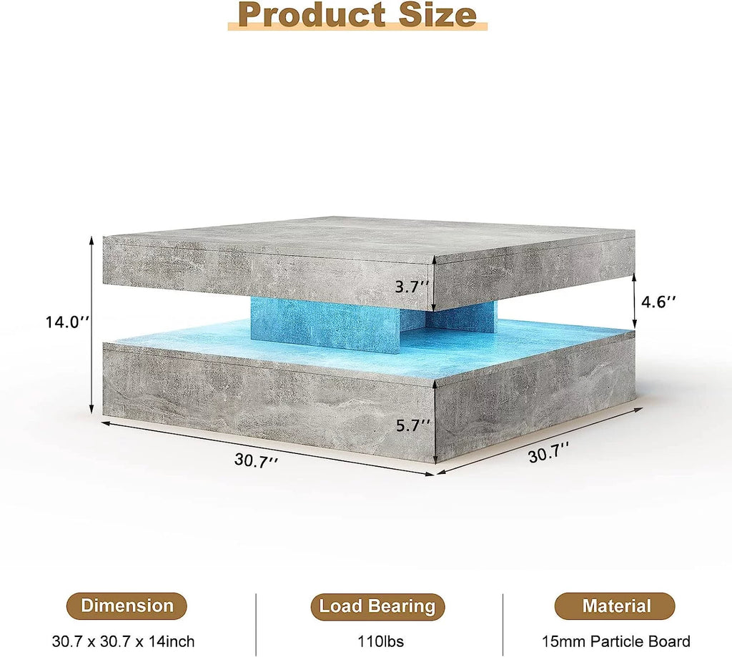 2 Tier Square LED Coffee Table with 16 RGB Lights U7374