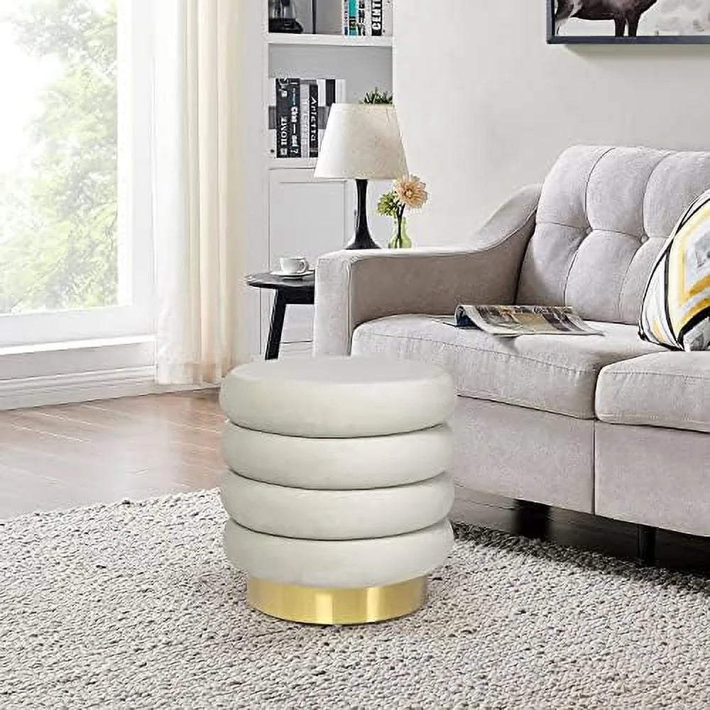 Round Velvet Ottoman with Gold Plating Base Q79859