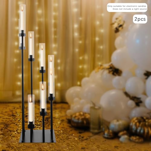 8 Arm Candle Holders Floor Candelabra Metal Candlestick Holder Set with Acrylic Shade 42.13" Tall Black A601730