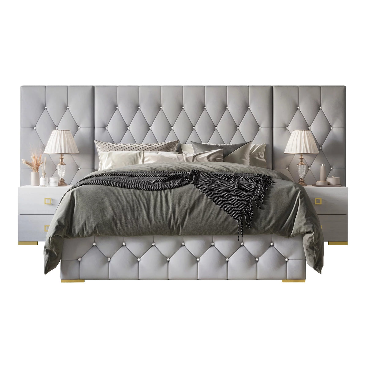 Black Velvet Tufted Platform Bed King F227125