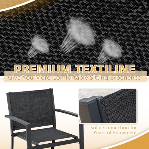 4 Pieces Patio Furniture Set Textilene Fabric with Glass Coffee Table Black J973416