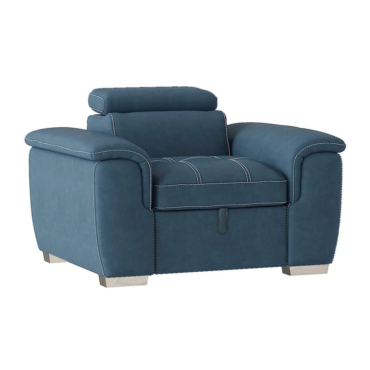 Blue Microfiber Accent Chair with Pull Out Ottoman Y57063
