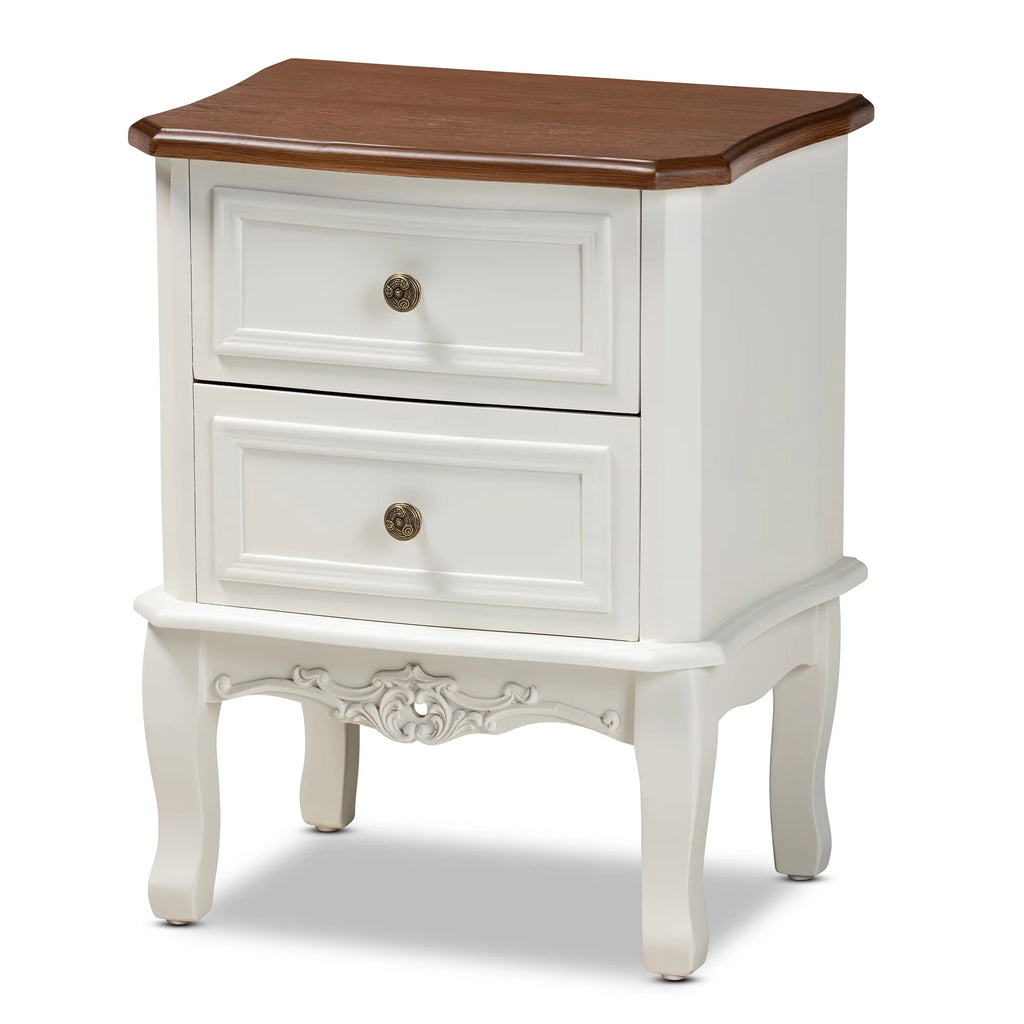 White Cherry Brown Wood 2-Drawer End Table H447