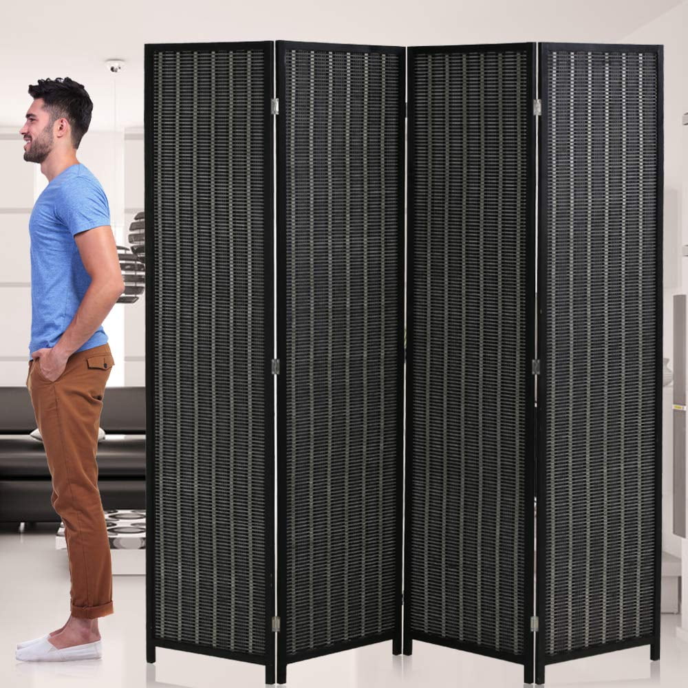 Black 4 Panel Folding Bamboo Room Divider J845