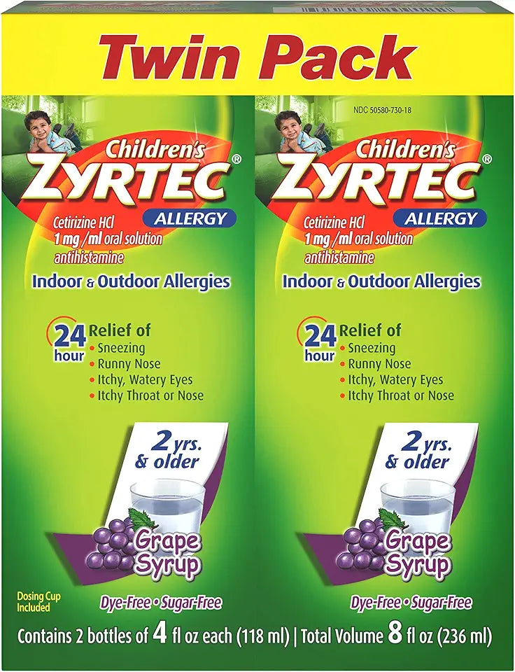 Children's Allergy Syrup with Cetirizine, Sugar-Free Grape, Twin Pack A80119