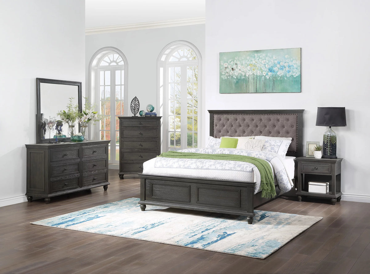 Gray 4pc Eastern King Size Bedroom Set with Dresser Mirror Nightstand K68067