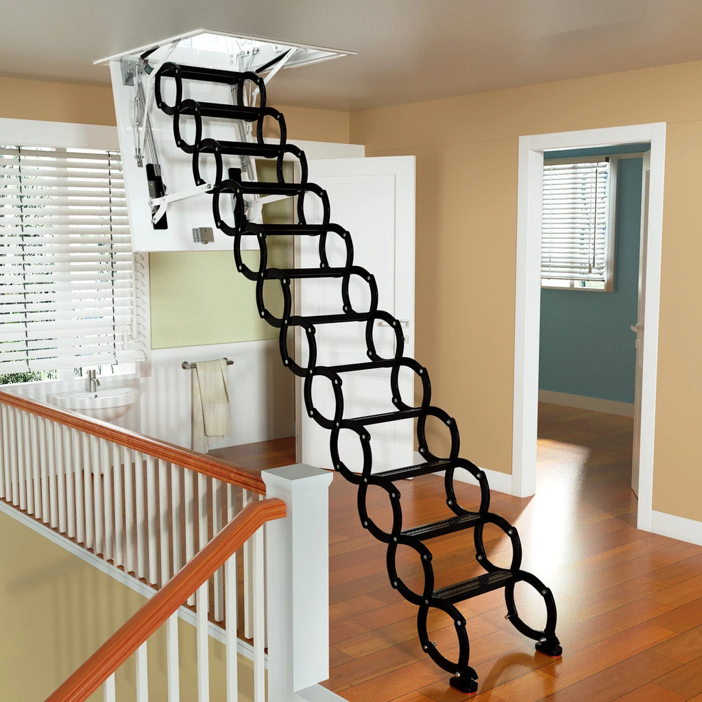 Black Loft Wall Folding Pulldown Attic Ceiling Ladder Stairs Q344091