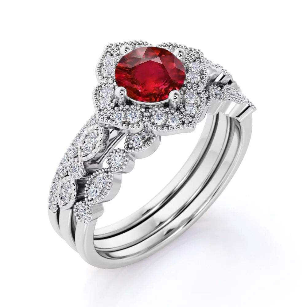 2.25 Carat Round Cut Lab Created Ruby Trio Set S547595