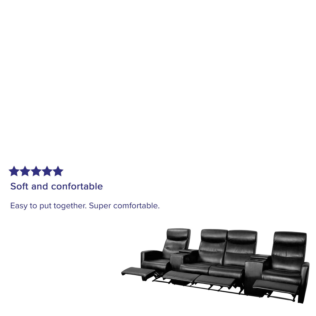 Black 4 Seat Reclining Theater Seating with Cup Holders D317535