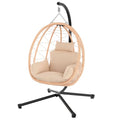 Hanging Egg Chair with Stand, UV Resistant Cushion & Pillow, 370lbs Capacity, Beige C7907