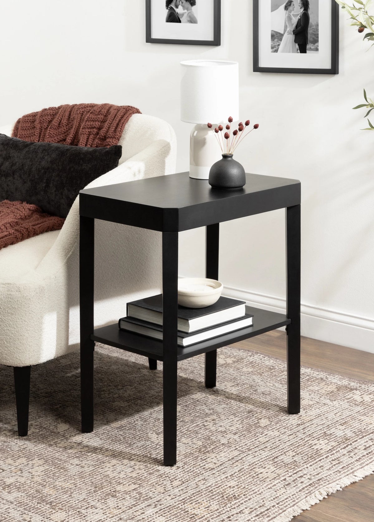 Black Two-Tier Wood Side Table F49142