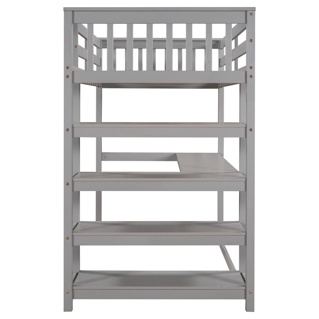 Twin Size Loft Bed with Built-in Desk and Shelves A44105