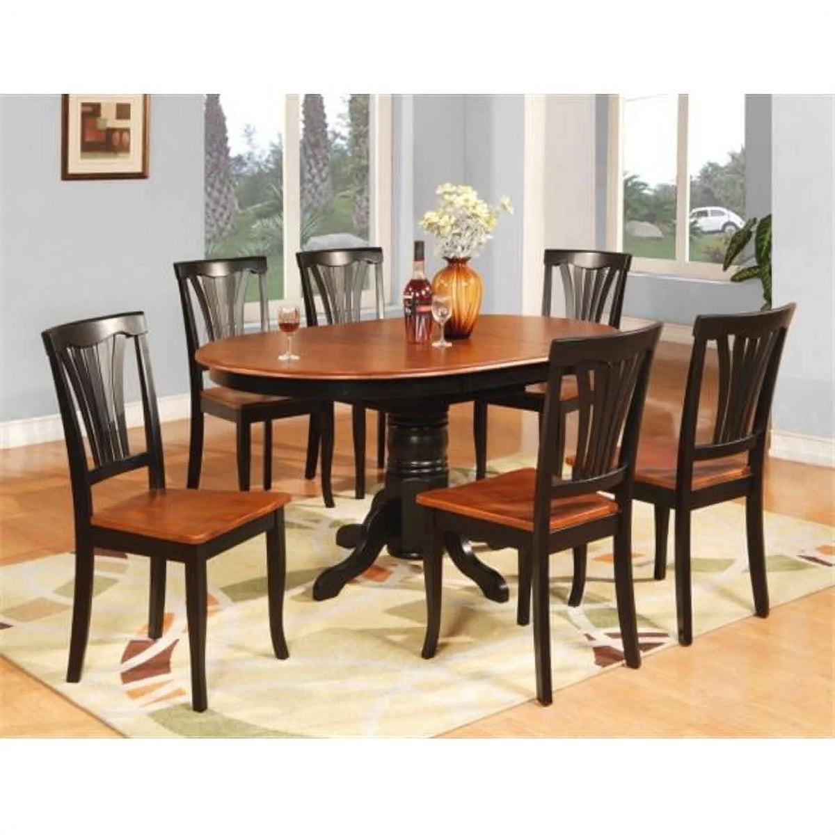 5 Pc Oval Dining Set with Pedestal Table and 4 Wood Seat Chairs N586710