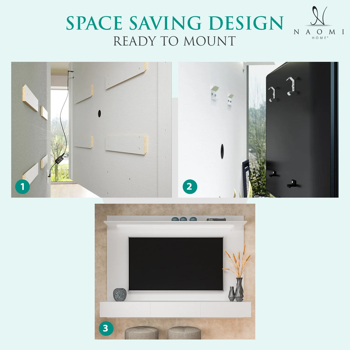 White Floating Entertainment Center with LED Strip, Drawers and Shelf L591