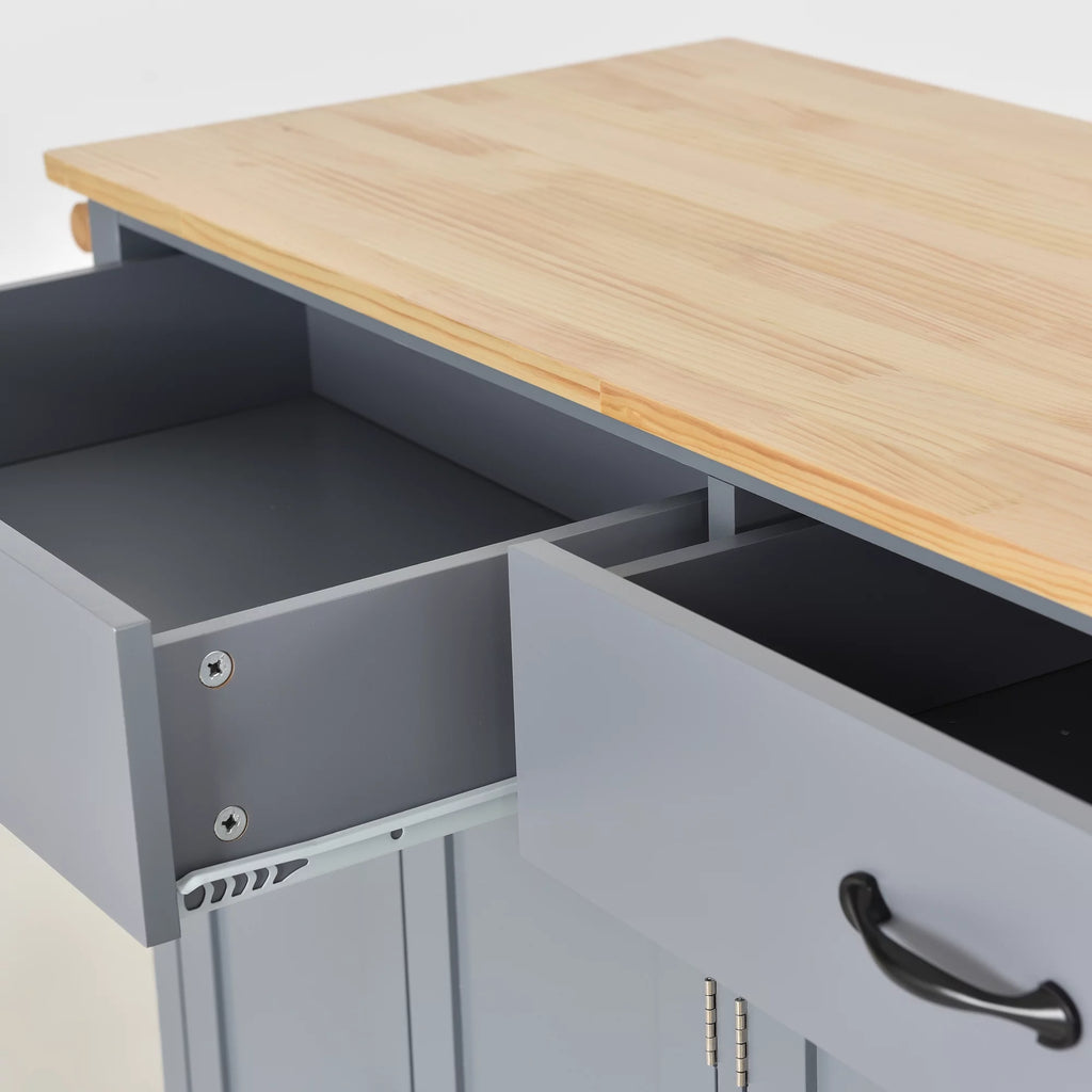 Gray Kitchen Island Cart with Wood Top and Locking Wheels C3274