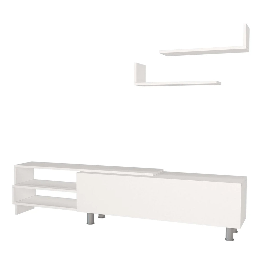 72 Inch White Wood TV Console with Storage 3 Piece Set R548
