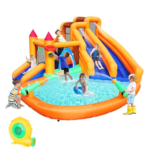 Inflatable Bounce House Triple Water Slide with Splash Pool and Air Blower H2562