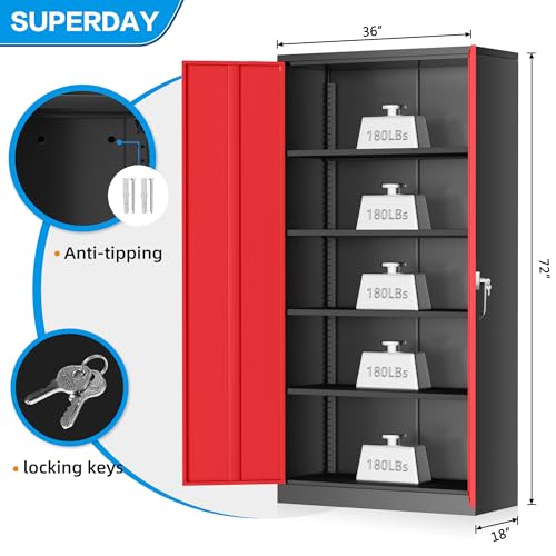 72" Black Steel Storage Cabinet with Lock J2465