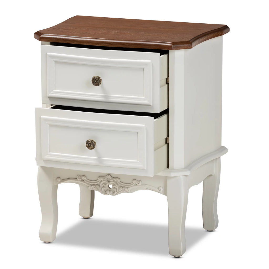 White Cherry Brown Wood 2-Drawer End Table H447