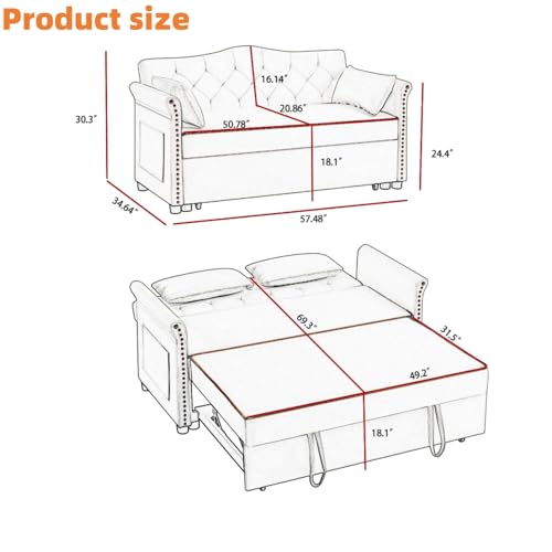 Velvet Full Size Sleeper Sofa with Pullout Bed M33722