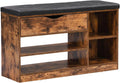 Rustic Brown Shoe Bench with Drawer and Cushion S546