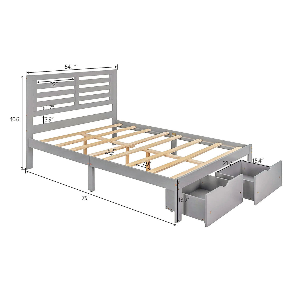 Full Size Platform Bed with Drawers Gray F3263