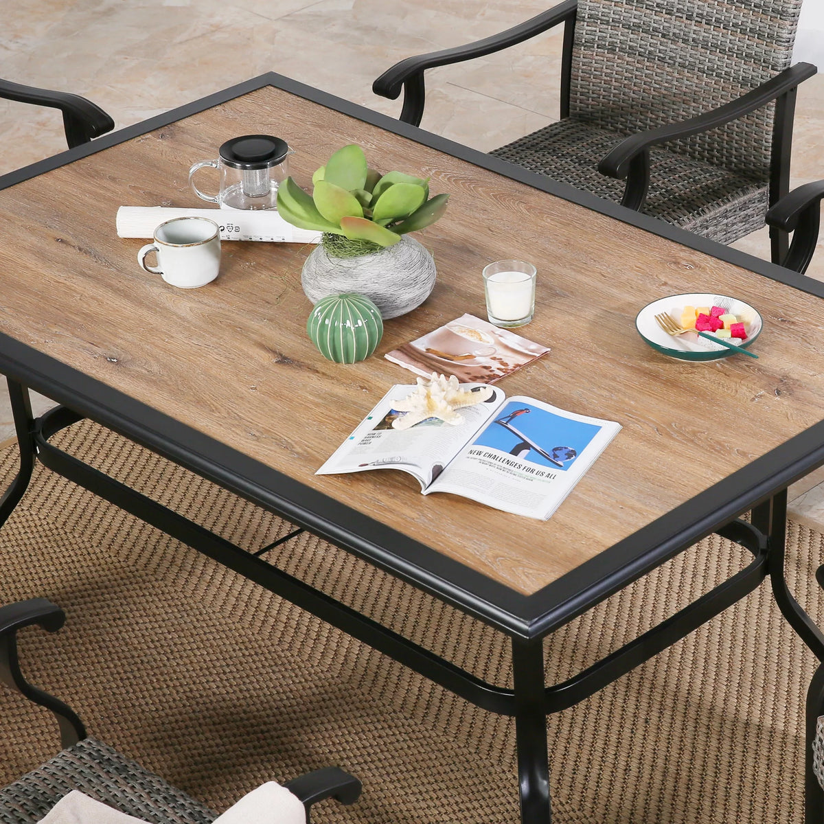 61.5" Rectangular Outdoor Dining Table with Umbrella Hole H450